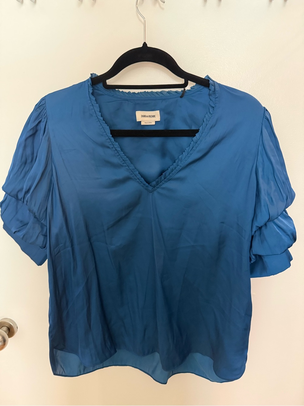 Blue Zadig & Voltaire V-Neck Ruffle Sleeve Blouse